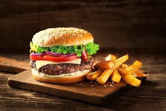 Hamburger with fries